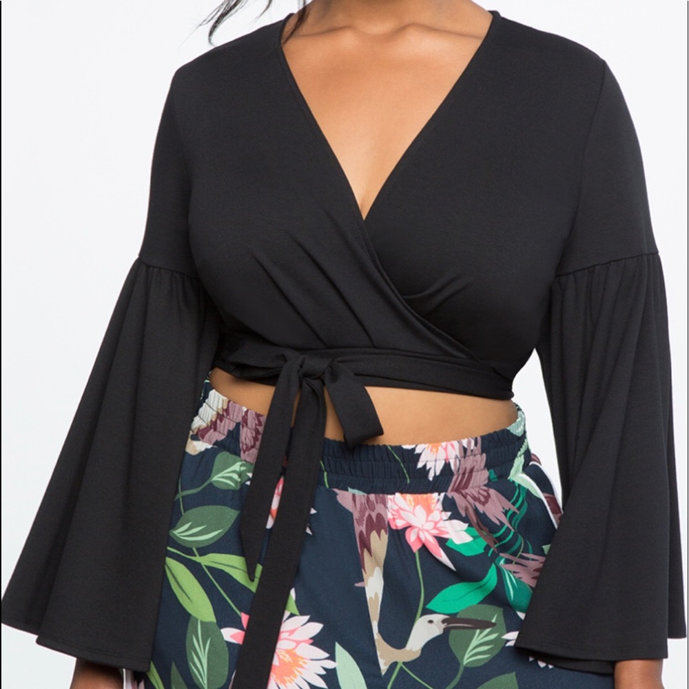 V-Neck Bell Sleeve Wrap Top